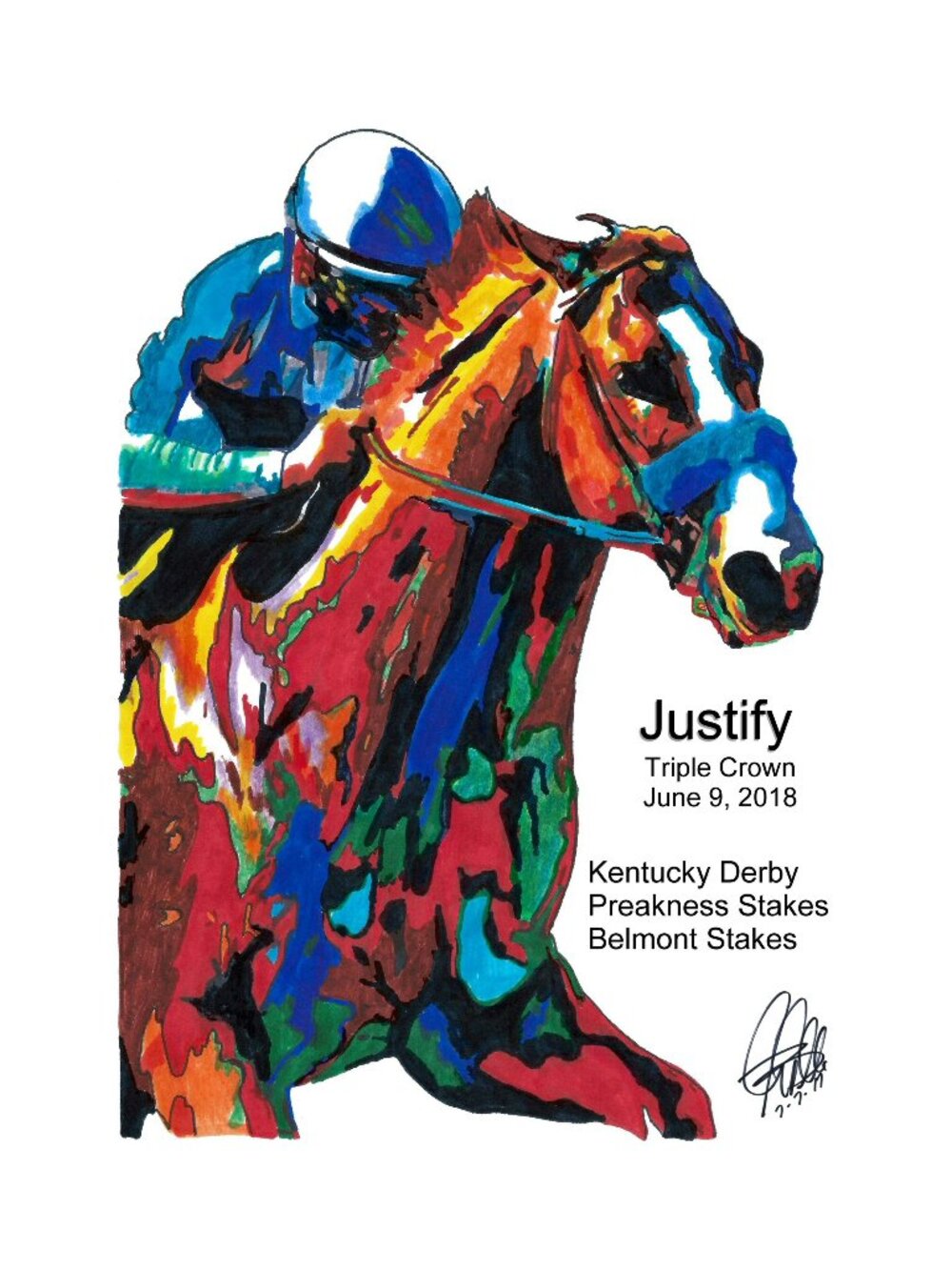 Justify Triple Crown Belmont Stakes Horse Racing Poster Print Wall Art 13x19